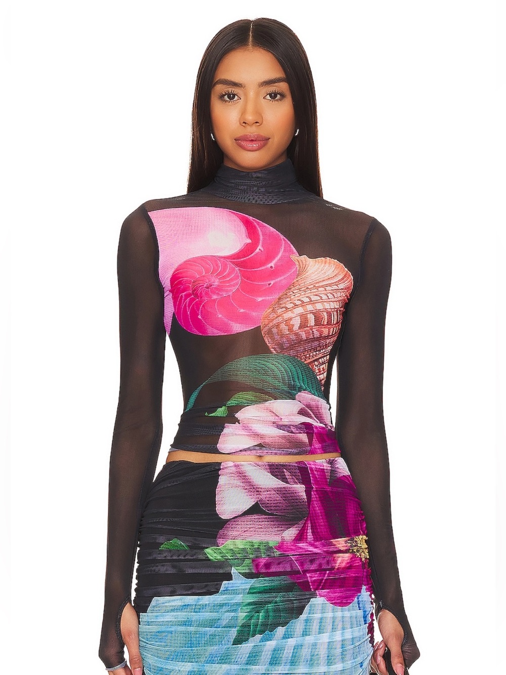 AFRM ZADIE TOP IN SURREAL SHELLS NWT